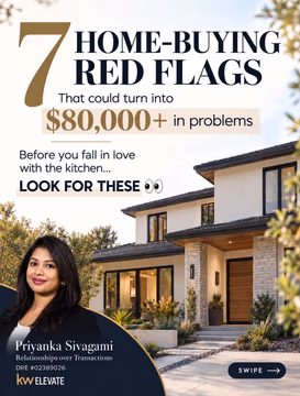 🚩 7 home-buying red flags you DON’T want to ignore

A home can have a gorgeous kitchen, fresh paint, beautiful staging… and still be hiding some very expensive problems. 👀🏡

Before you fall in love with a home, pay attention to:

💧 Drainage issues
🏠 Stucco cracks & staining
💦 Signs of leaks
🪟 Window problems
🌡️ Aging HVAC systems
🏚️ Roof condition
🔍 Moisture & mold-like growth

Some of these issues may be minor but others can turn into thousands of dollars in repairs.

That’s why inspections, disclosures, and asking the right questions matter so much before you buy.

📌 SAVE this post and pull it up at your next home showing.

Buying a home in the Bay Area and want someone helping you look beyond the pretty finishes?

DM me “HOME” and let’s talk. 🤍

Priyanka Sivagami
Relationships over Transactions
DRE #02389026
KW Elevate