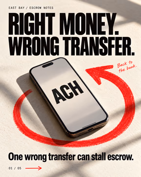The fastest way to stall a clean escrow isn't the inspection or the appraisal. It's a bank transfer sent the wrong way. 💭
This happened to me this week. My buyer went to fund their earnest money deposit, roughly 3% of the purchase price, and sent it as an ACH instead of a wire. Escrow doesn't accept ACH, so the funds are being returned to their bank. That's about three days of money in motion doing nothing, and then they get to start over.
Nobody did anything careless here. They used the transfer type they use for everything else in their life, because most people have no reason to know the difference. A wire moves same day if it goes in before the bank's cutoff, which on the West Coast tends to be around 2pm. ACH takes days, and escrow won't take it regardless.
The part I want sellers to sit with is who actually absorbs that delay. It isn't only the buyer. It's the seller watching a contingency clock while everyone waits on a bank to unwind a transfer. 🏡 So I've started walking buyers through the funding step out loud before they ever open their banking app, and I ask them to call the escrow officer and verbally confirm the wiring instructions every single time. Wire fraud attempts are up, and the fake emails are convincing enough that a phone call is the only reliable defense left.
Worth saving for the next time you're in escrow. And if you're a homeowner thinking about listing and you want to understand where transactions actually go sideways, I'm happy to talk it through — 628-259-8398.
Oliver Davis · Fast Real Estate / eXp Realty
📞 628-259-8398 | oliver@soldbyod.com | @oliverdavisreal estate agent

#eastbayrealestate #berkeleyrealestate #oaklandrealestate #escrowtips #wirefraud #homesellertips #realestateadvice #bayareahomes